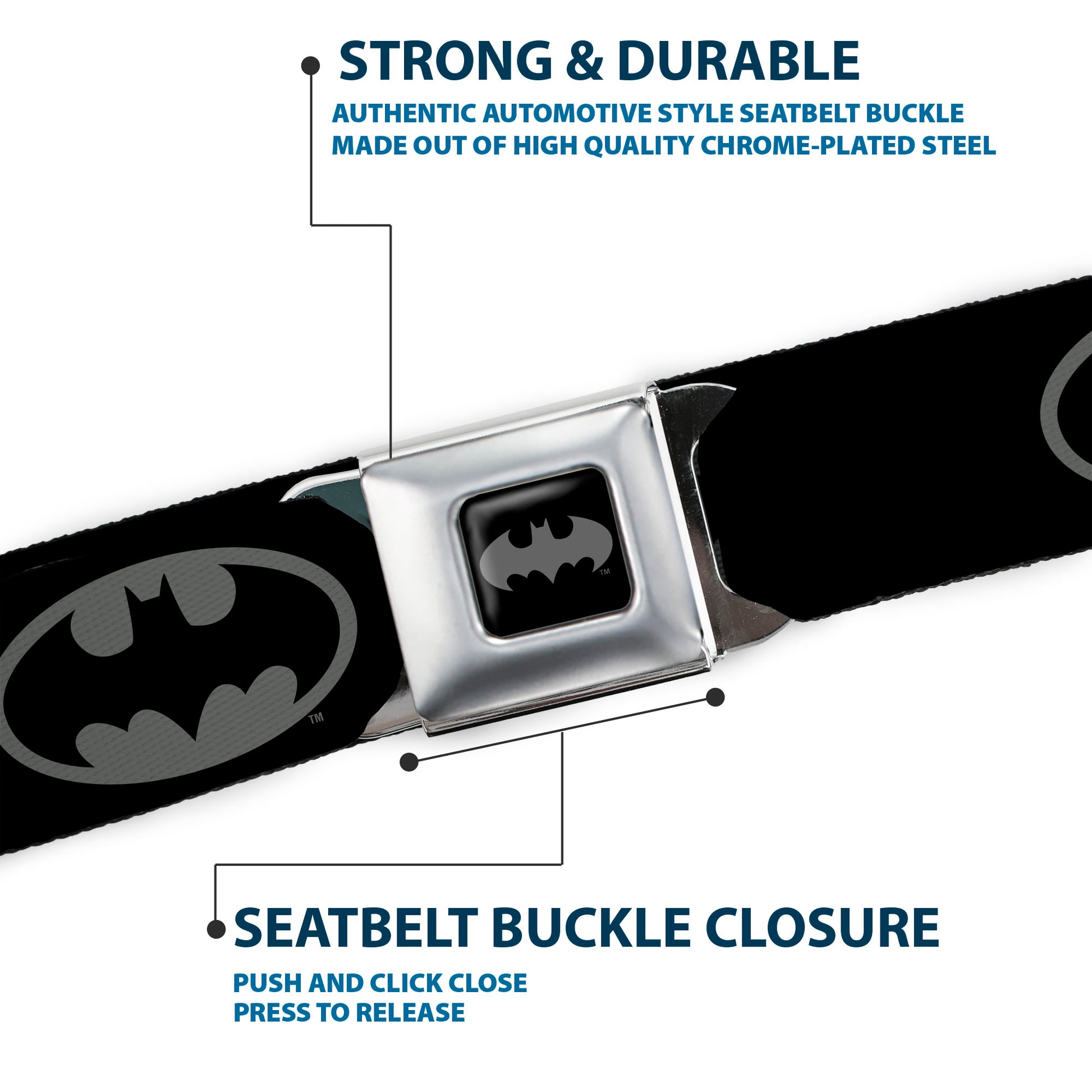 Batman Black Silver Seatbelt Belt - Batman Shield Black/Gray Webbing Seatbelt Belts DC Comics