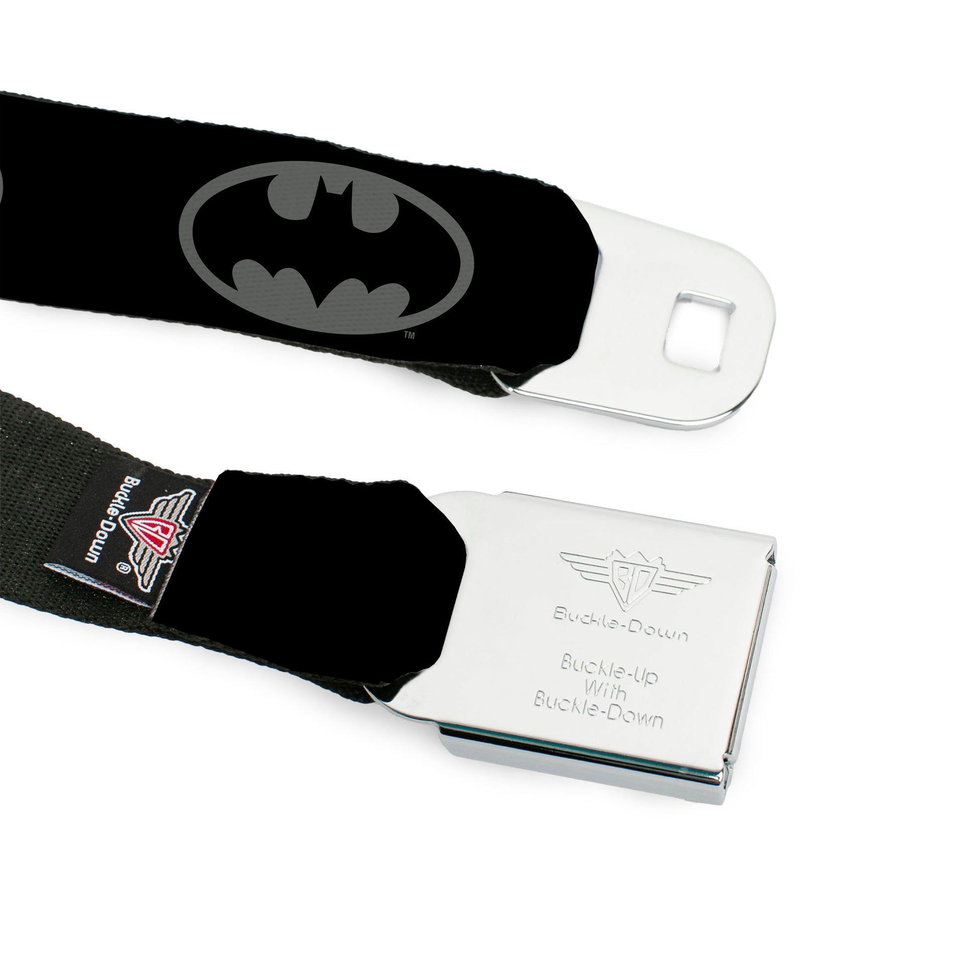 Batman Black Silver Seatbelt Belt - Batman Shield Black/Gray Webbing Seatbelt Belts DC Comics