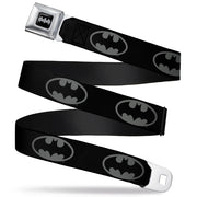 Batman Black Silver Seatbelt Belt - Batman Shield Black/Gray Webbing Seatbelt Belts DC Comics