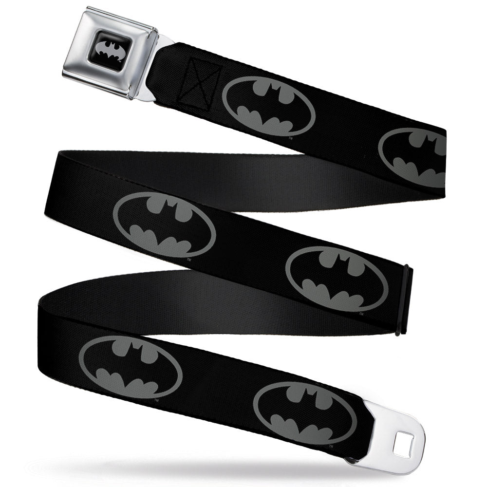 Batman Black Silver Seatbelt Belt - Batman Shield Black/Gray Webbing Seatbelt Belts DC Comics
