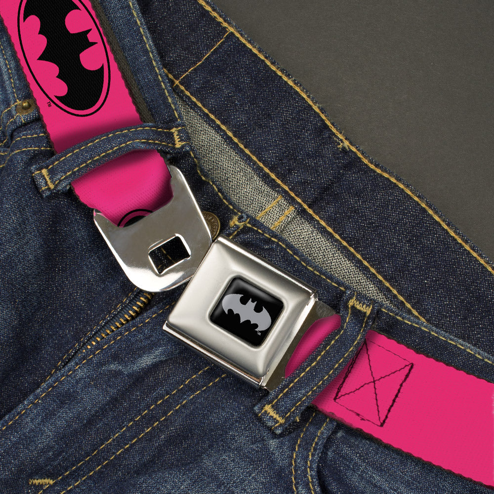 Batman Black Silver Seatbelt Belt - Bat Signal-3 Fuchsia/Black/Fuchsia Webbing Seatbelt Belts DC Comics