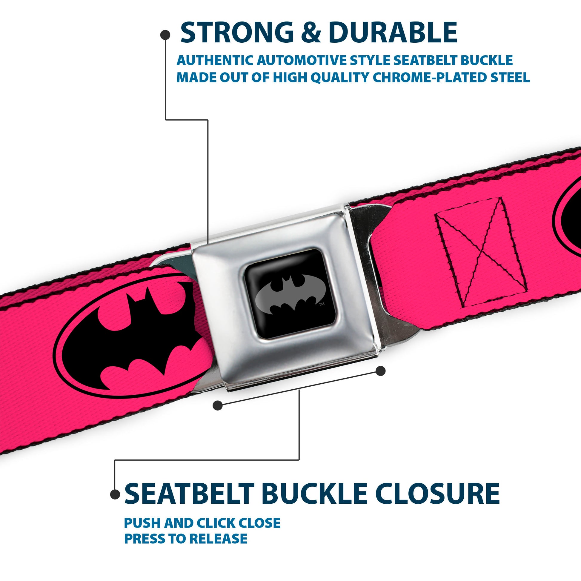Batman Black Silver Seatbelt Belt - Bat Signal-3 Fuchsia/Black/Fuchsia Webbing Seatbelt Belts DC Comics