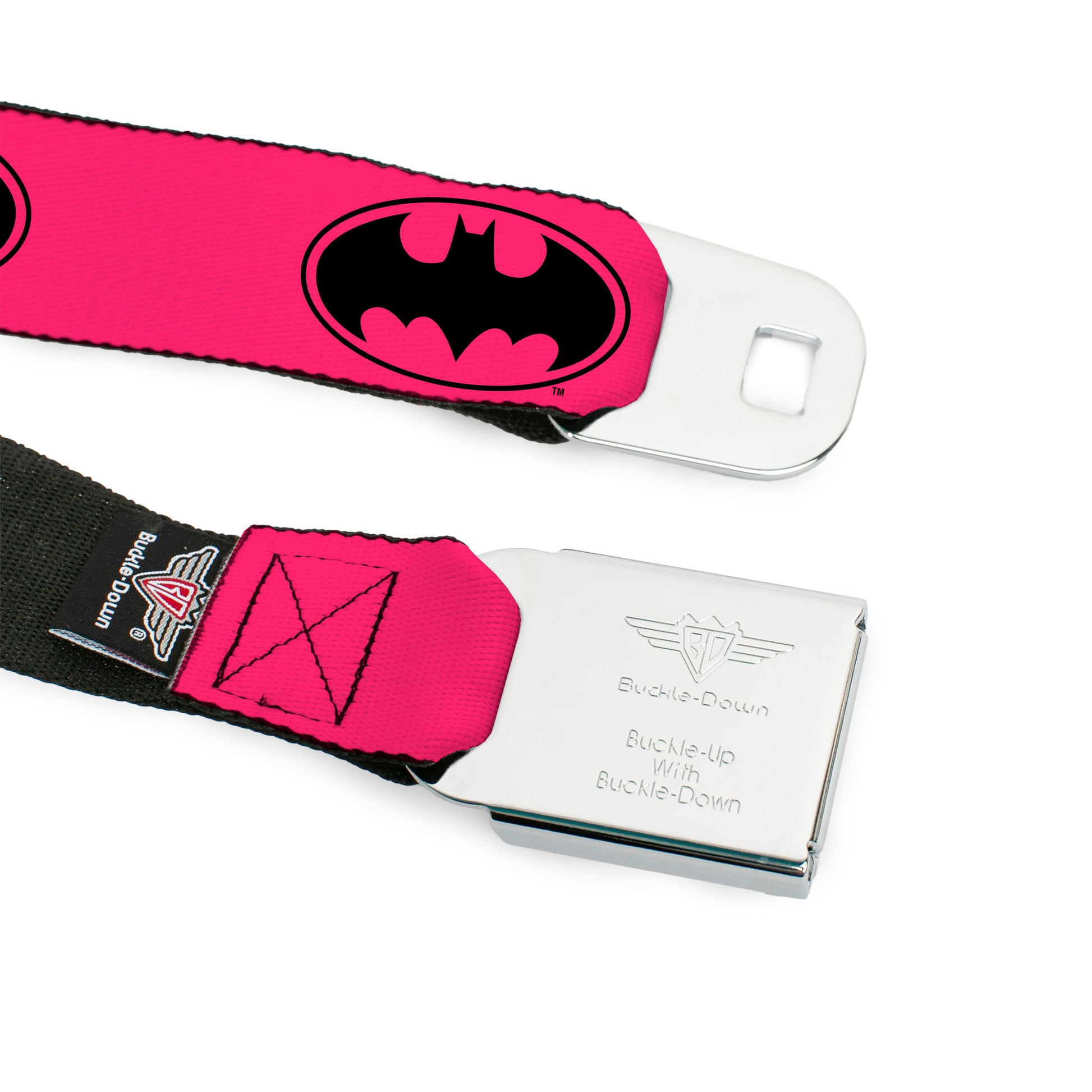 Batman Black Silver Seatbelt Belt - Bat Signal-3 Fuchsia/Black/Fuchsia Webbing Seatbelt Belts DC Comics