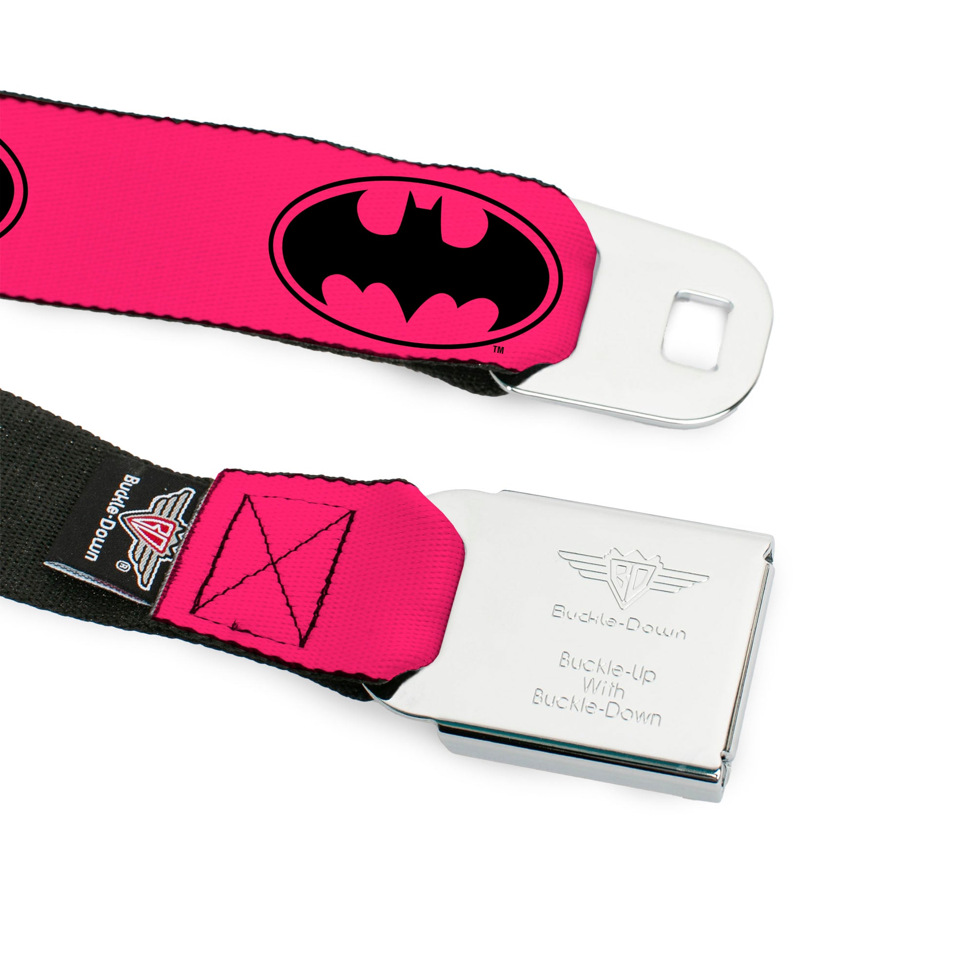 Batman Black Silver Seatbelt Belt - Bat Signal-3 Fuchsia/Black/Fuchsia Webbing Seatbelt Belts DC Comics