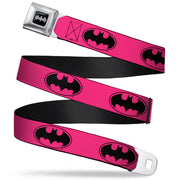 Batman Black Silver Seatbelt Belt - Bat Signal-3 Fuchsia/Black/Fuchsia Webbing Seatbelt Belts DC Comics