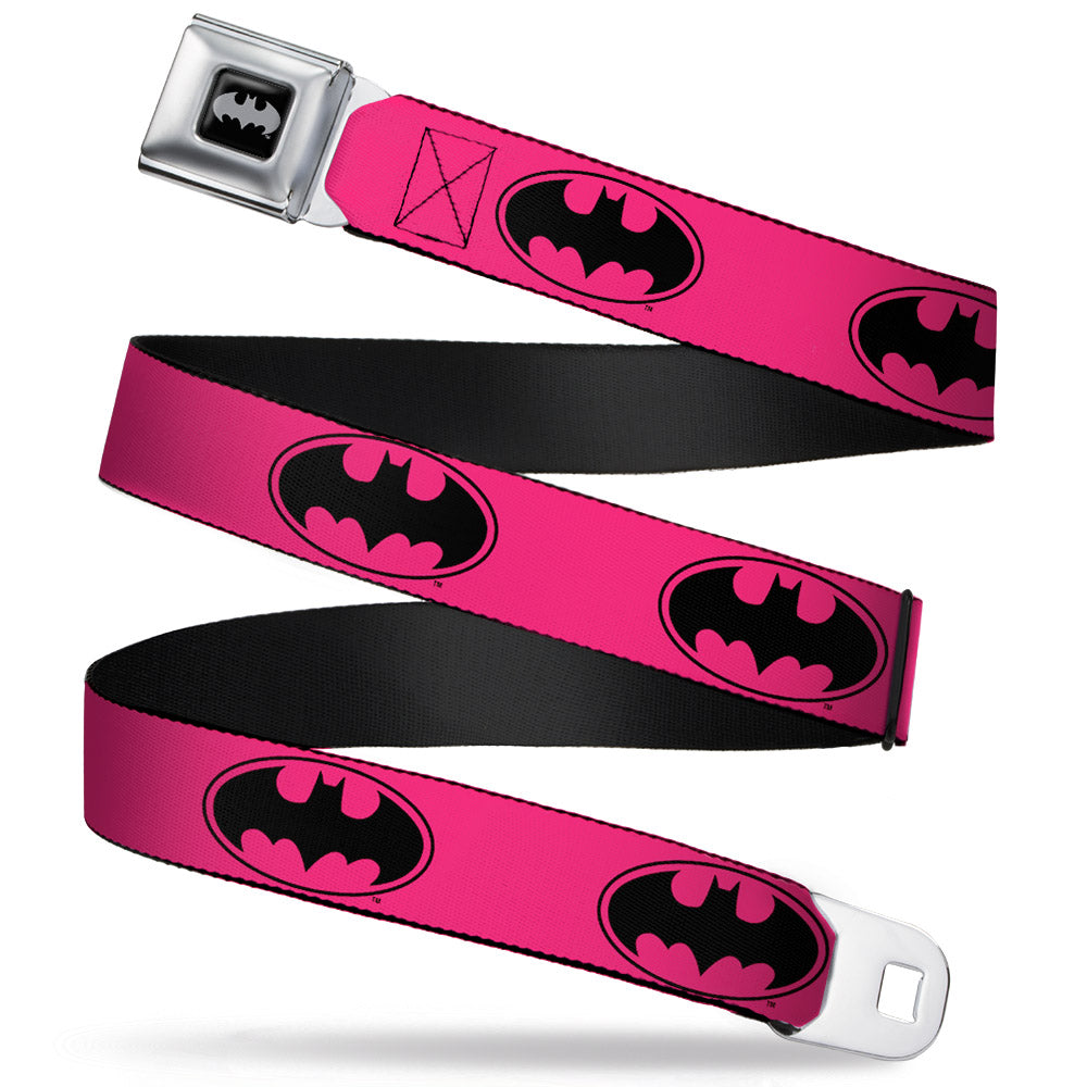 Batman Black Silver Seatbelt Belt - Bat Signal-3 Fuchsia/Black/Fuchsia Webbing Seatbelt Belts DC Comics