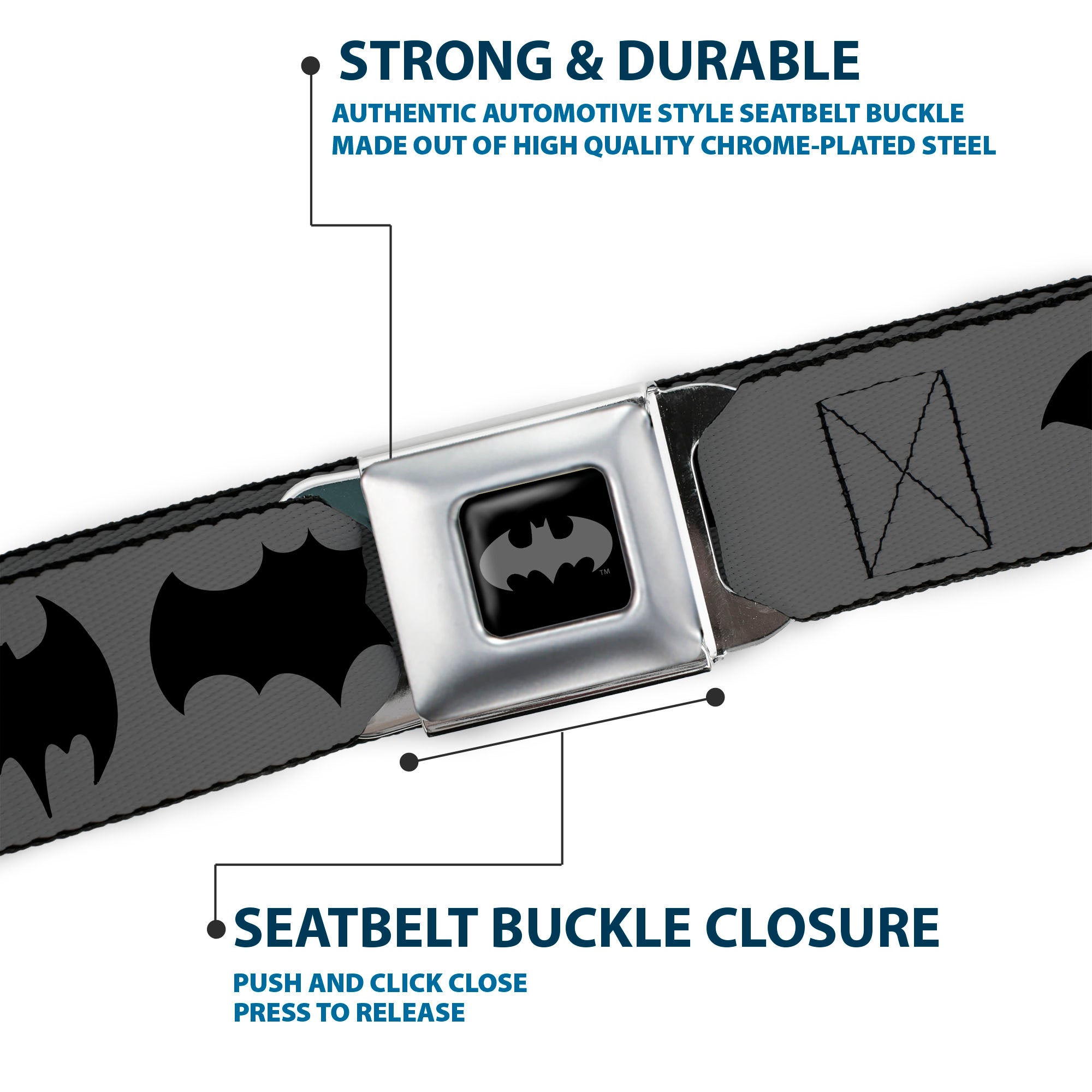 Batman Black Silver Seatbelt Belt - Bat Logo Transitions Gray/Black Webbing Seatbelt Belts DC Comics