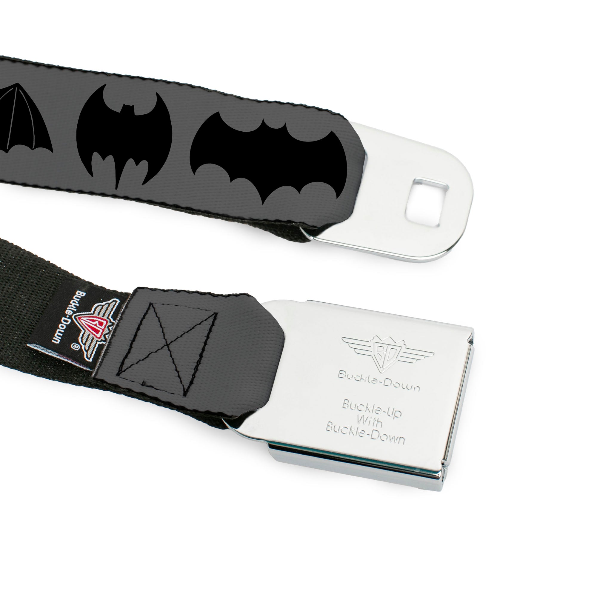 Batman Black Silver Seatbelt Belt - Bat Logo Transitions Gray/Black Webbing Seatbelt Belts DC Comics