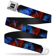 Batman Black Silver Seatbelt Belt - Batman 2-Poses-Buildings Black/Reds/Blues Webbing Seatbelt Belts DC Comics