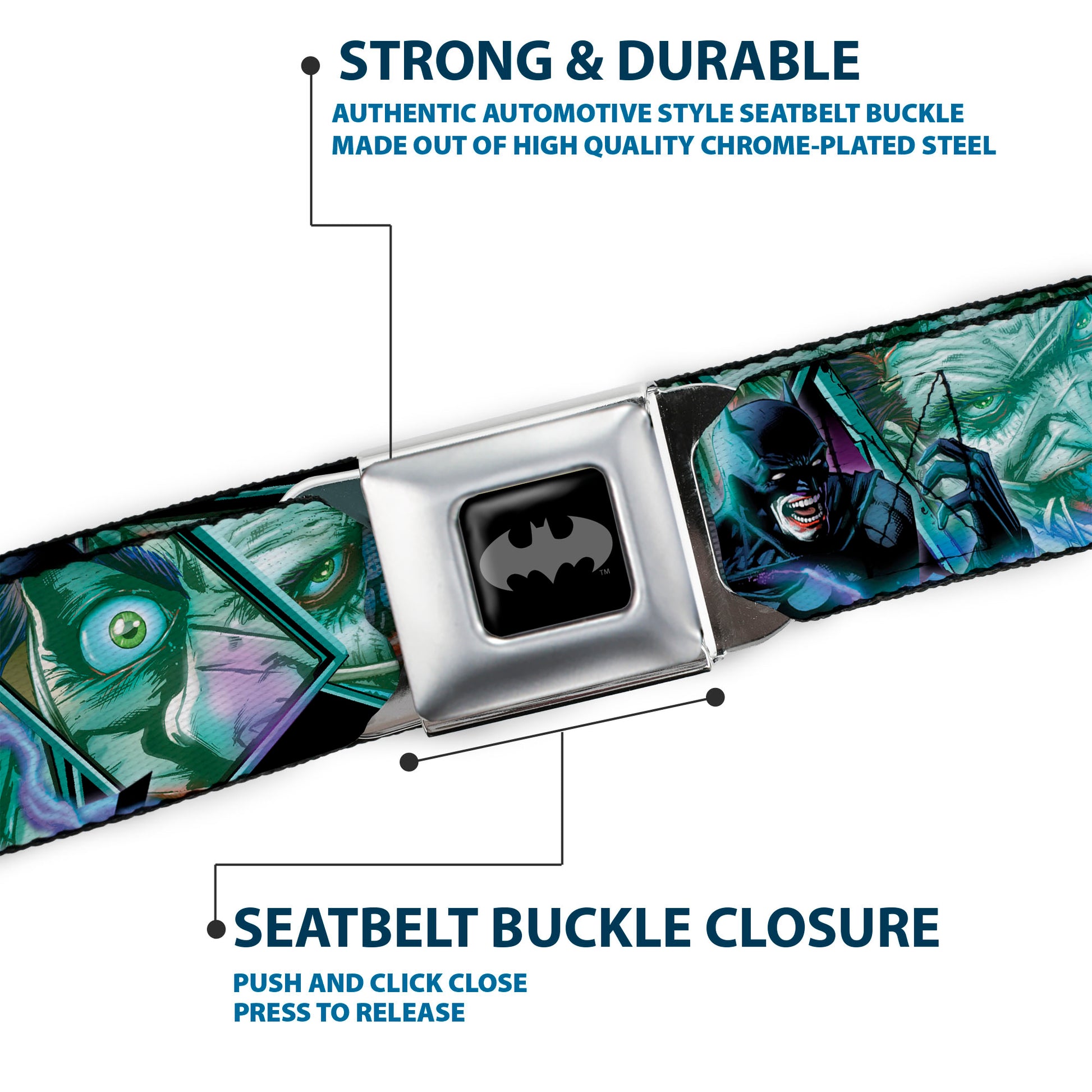 Batman Black Silver Seatbelt Belt - The New 52 Detective Comics Issue #16 Batman Screaming & Joker Expressions Cover Pose Webbing Seatbelt Belts DC Comics
