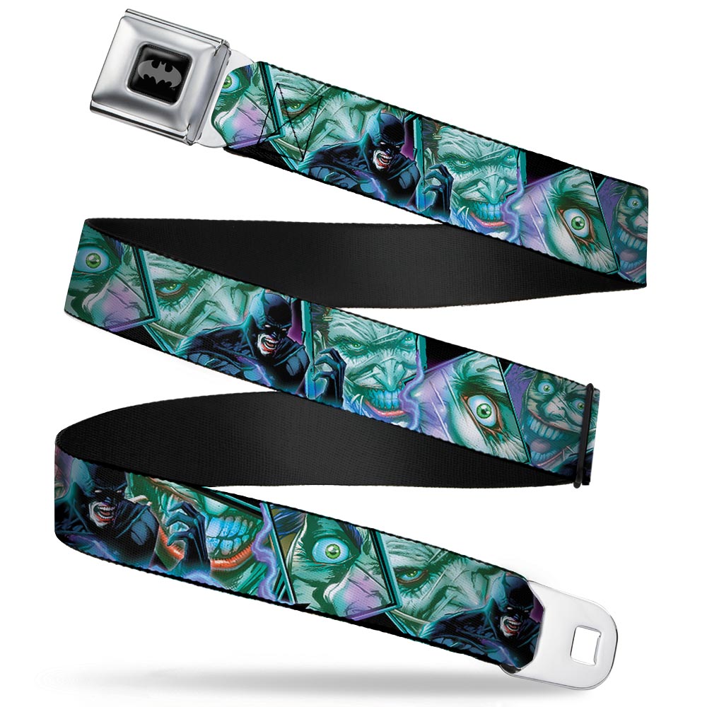 Batman Black Silver Seatbelt Belt - The New 52 Detective Comics Issue #16 Batman Screaming & Joker Expressions Cover Pose Webbing Seatbelt Belts DC Comics