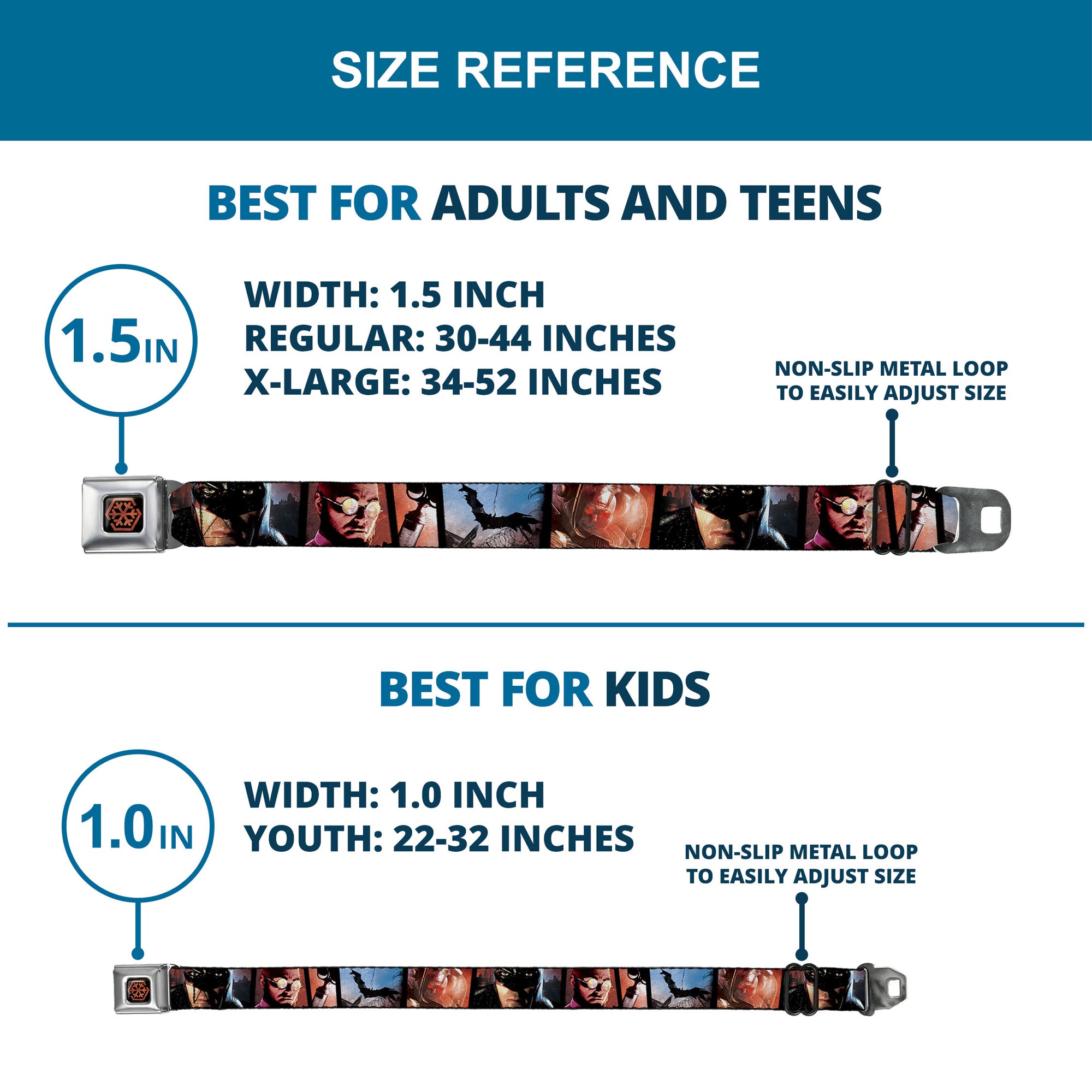 Arkham City Snowflake Full Color Black Red Seatbelt Belt - Batman Arkham City 3-Character/2-Scene Panels Webbing Seatbelt Belts DC Comics