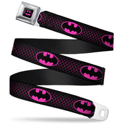 Batman Full Color Black Hot Pink Seatbelt Belt - Batman Shield/Chainlink Black/Hot Pink Webbing Seatbelt Belts DC Comics