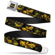 BATMAN-JL Bats Scattered Full Color Black Yellows Seatbelt Belt - JUSTICE LEAGUE-BATMAN Bats Scattered Black/Yellows Webbing Seatbelt Belts DC Comics