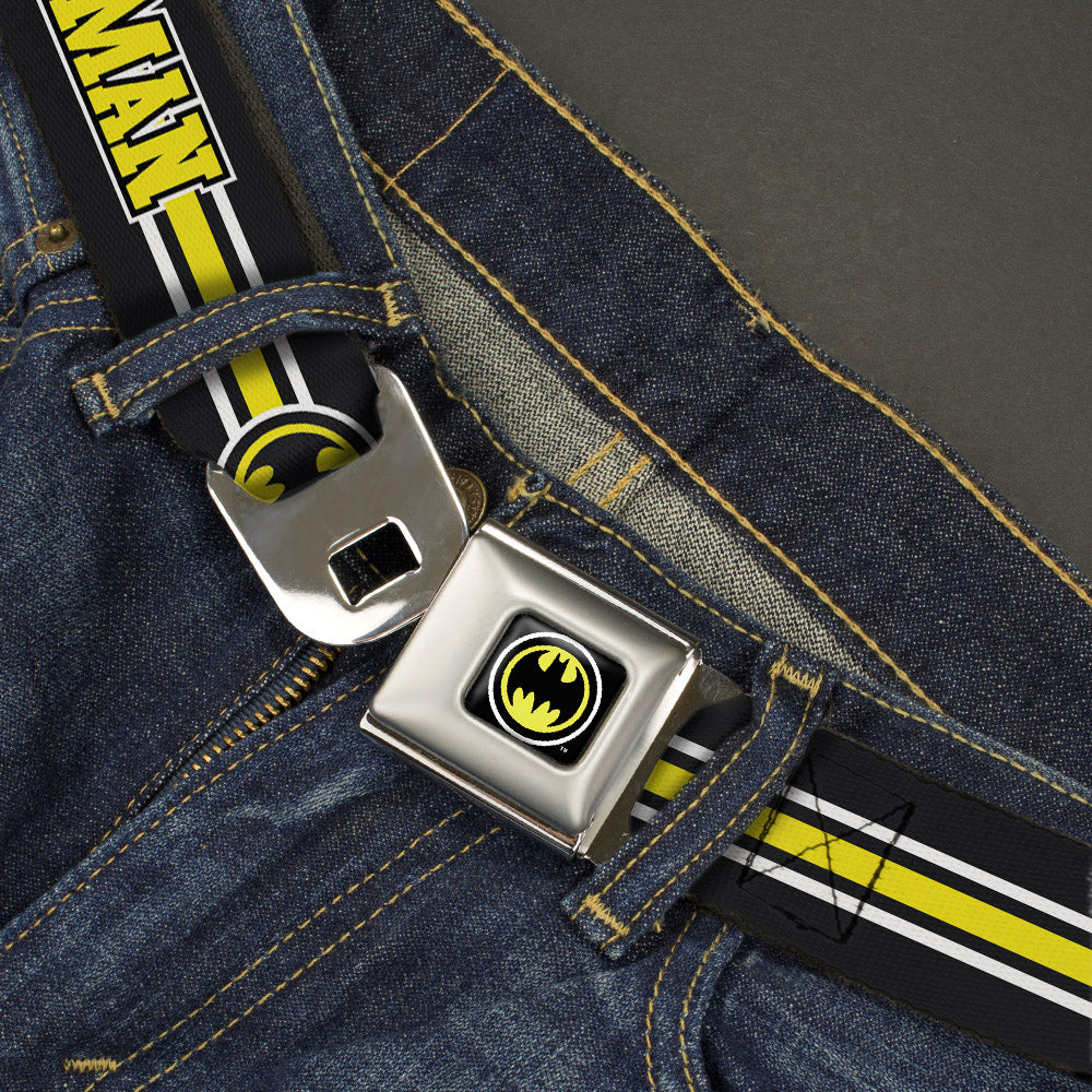 Bat Signal Full Color Black White Yellow Seatbelt Belt - BATMAN/Bat Signal Triple Stripe Black/White/Yellow Webbing Seatbelt Belts DC Comics