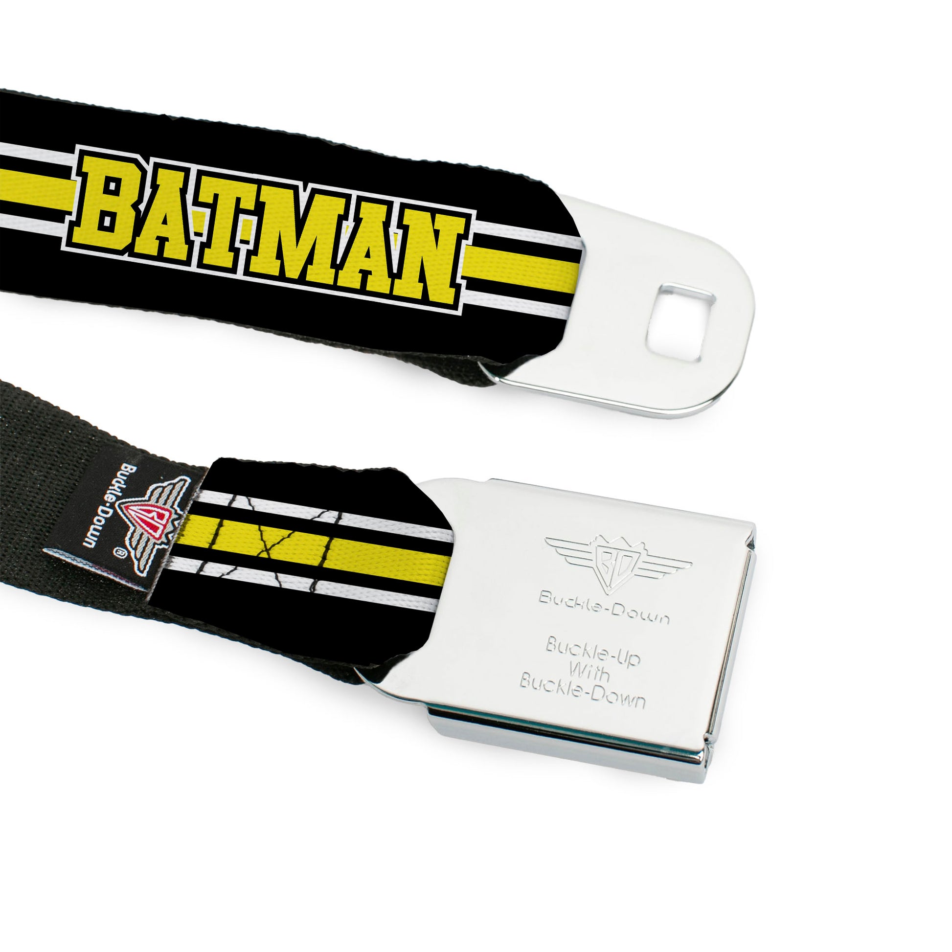 Bat Signal Full Color Black White Yellow Seatbelt Belt - BATMAN/Bat Signal Triple Stripe Black/White/Yellow Webbing Seatbelt Belts DC Comics