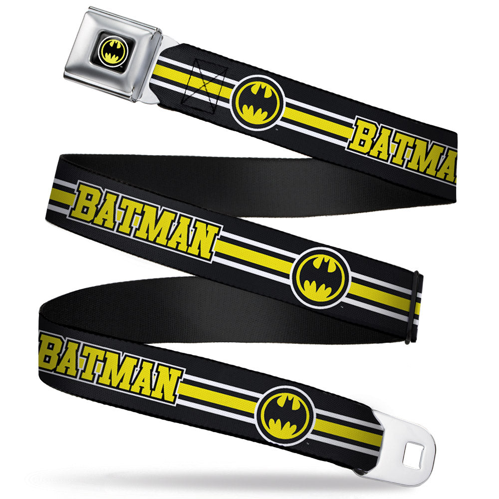 Bat Signal Full Color Black White Yellow Seatbelt Belt - BATMAN/Bat Signal Triple Stripe Black/White/Yellow Webbing Seatbelt Belts DC Comics