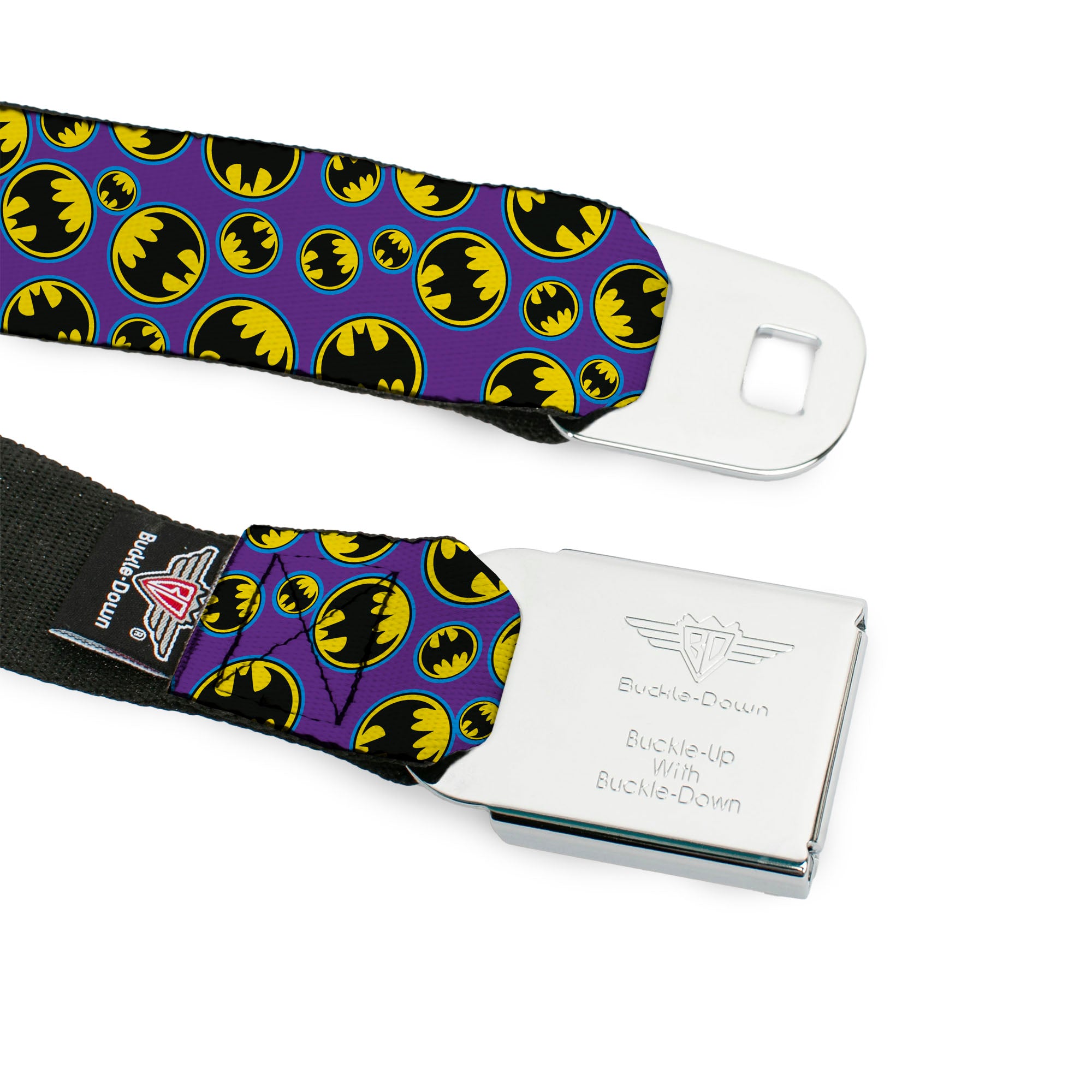 Bat Signal Full Color Black White Yellow Seatbelt Belt - Bat Signal Scattered Purple/Blue/Yellow/Black Webbing Seatbelt Belts DC Comics
