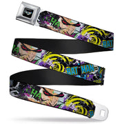 Batman Logo Full Color Black GOTHAM CITY Graffiti Seatbelt Belt - BATMAN/Joker Face CLOSE-UP Gotham City Graffiti Collage Webbing Seatbelt Belts DC Comics