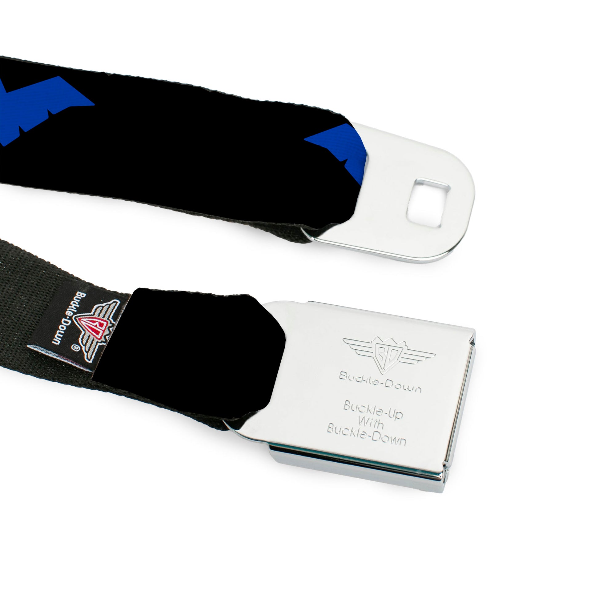 Nightwing Logo Full Color Black Blue Seatbelt Belt - Nightwing Logo Black/Blue Webbing Seatbelt Belts DC Comics
