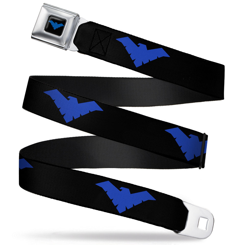Nightwing Logo Full Color Black Blue Seatbelt Belt - Nightwing Logo Black/Blue Webbing Seatbelt Belts DC Comics