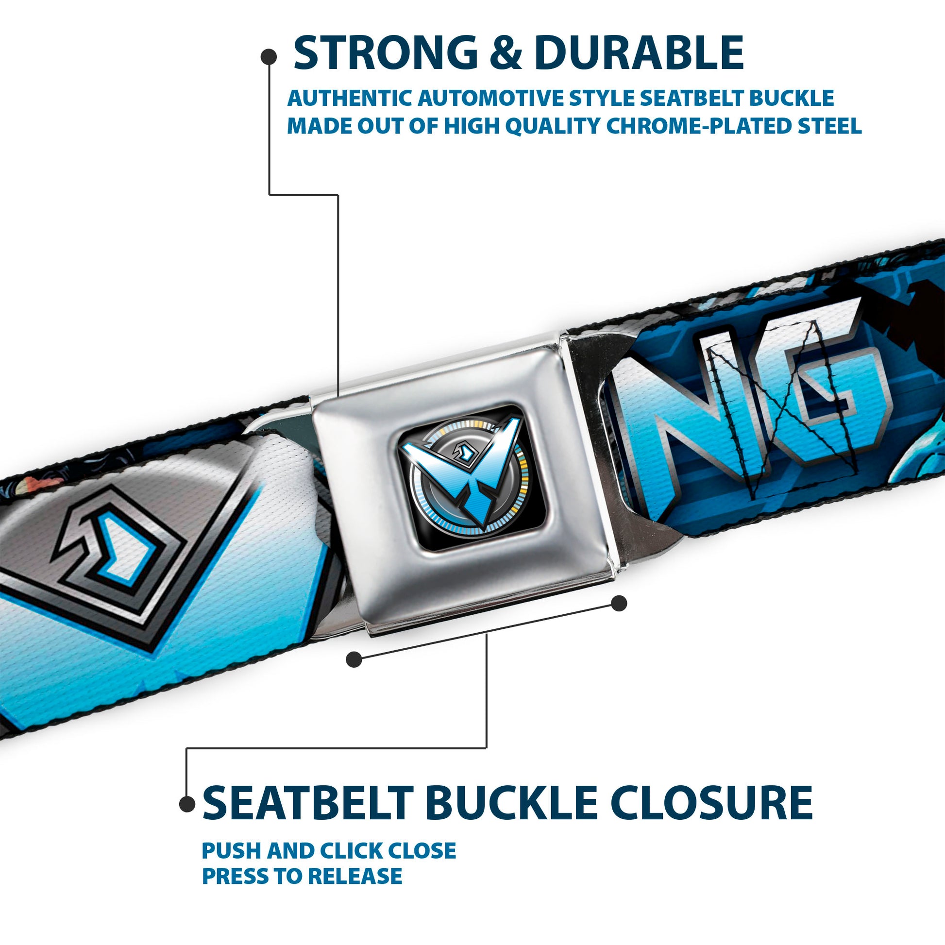Nightwing Logo2 Full Color Black Blues Yellow Seatbelt Belt - NIGHTWING Poses/Logo Black/Blues Webbing Seatbelt Belts DC Comics