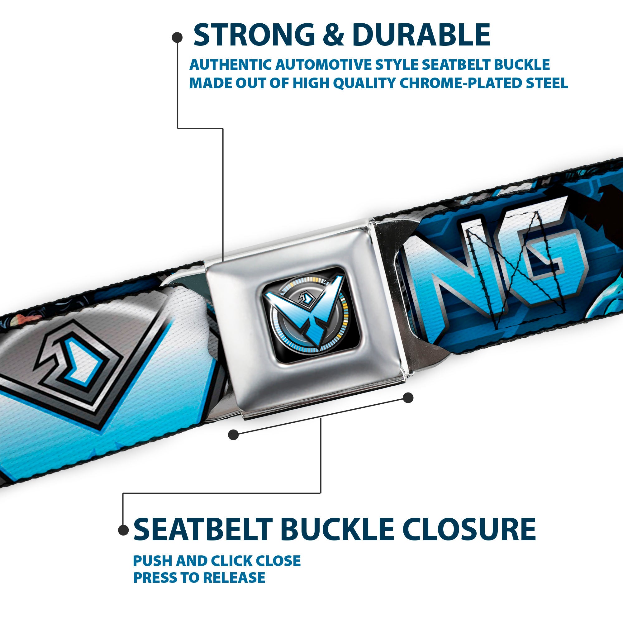 Nightwing Logo2 Full Color Black Blues Yellow Seatbelt Belt - NIGHTWING Poses/Logo Black/Blues Webbing Seatbelt Belts DC Comics