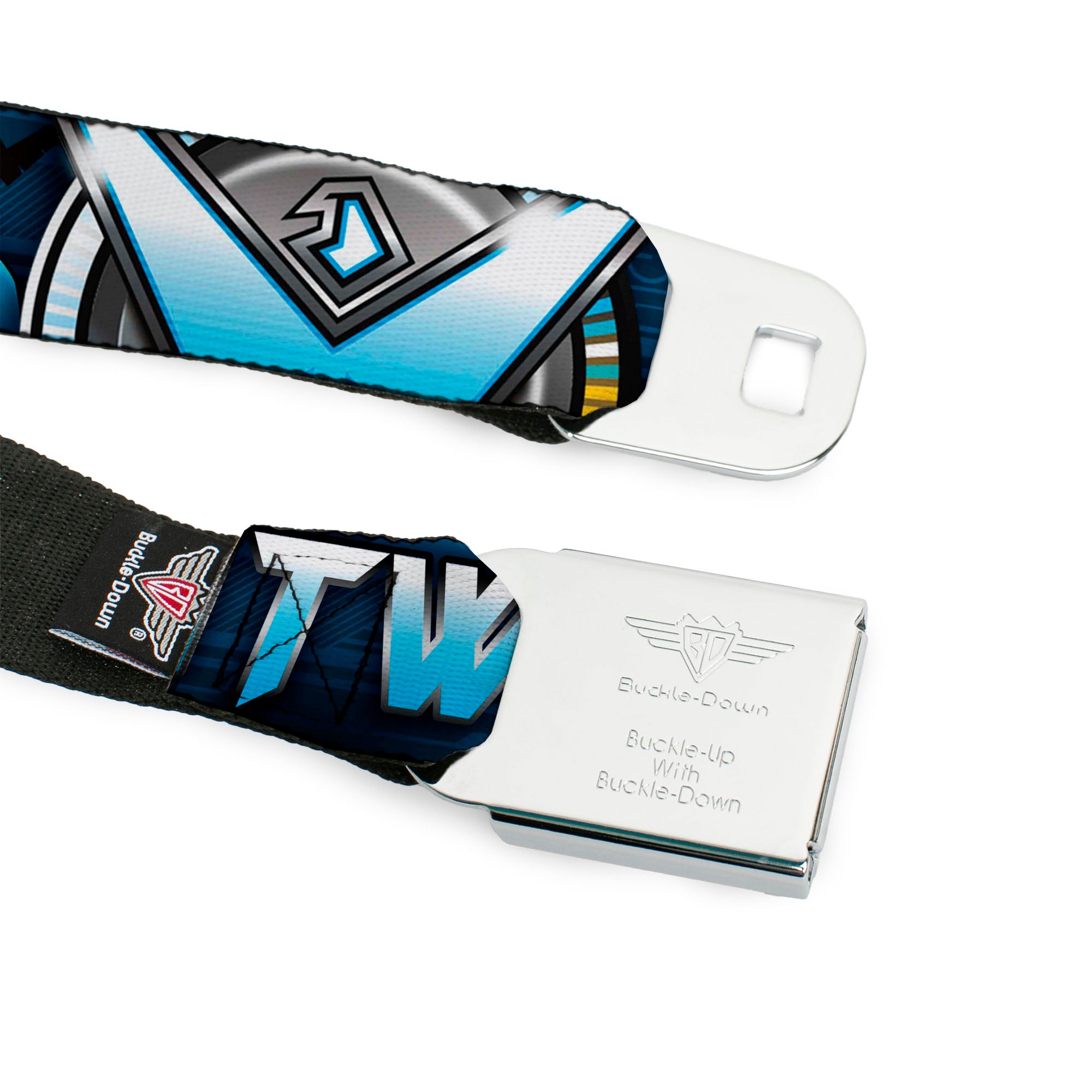 Nightwing Logo2 Full Color Black Blues Yellow Seatbelt Belt - NIGHTWING Poses/Logo Black/Blues Webbing Seatbelt Belts DC Comics