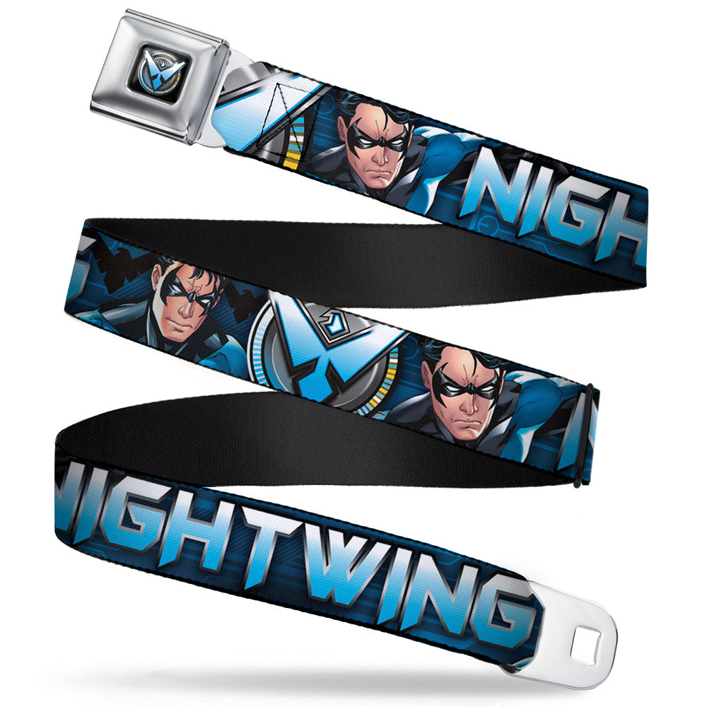 Nightwing Logo2 Full Color Black Blues Yellow Seatbelt Belt - NIGHTWING Poses/Logo Black/Blues Webbing Seatbelt Belts DC Comics