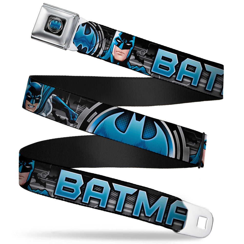 Bat Signal Full Color Black Gray Blues Seatbelt Belt - BATMAN Poses/Bat Signal CLOSE-UP Black/Grays/Blues Webbing Seatbelt Belts DC Comics