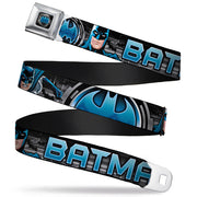 Bat Signal Full Color Black Gray Blues Seatbelt Belt - BATMAN Poses/Bat Signal CLOSE-UP Black/Grays/Blues Webbing Seatbelt Belts DC Comics