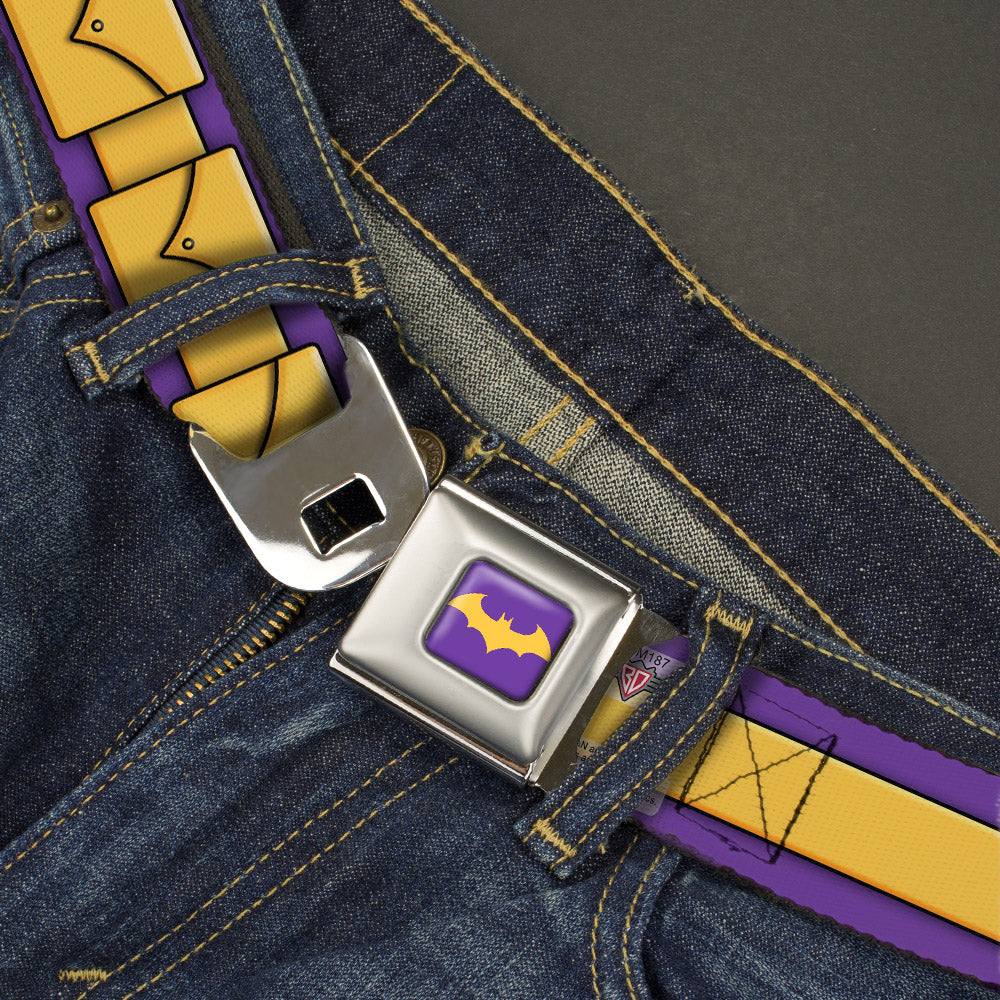 Bat Logo Full Color Purple Gold Seatbelt Belt - Batgirl Utility Belt Purple/Gold Webbing Seatbelt Belts DC Comics