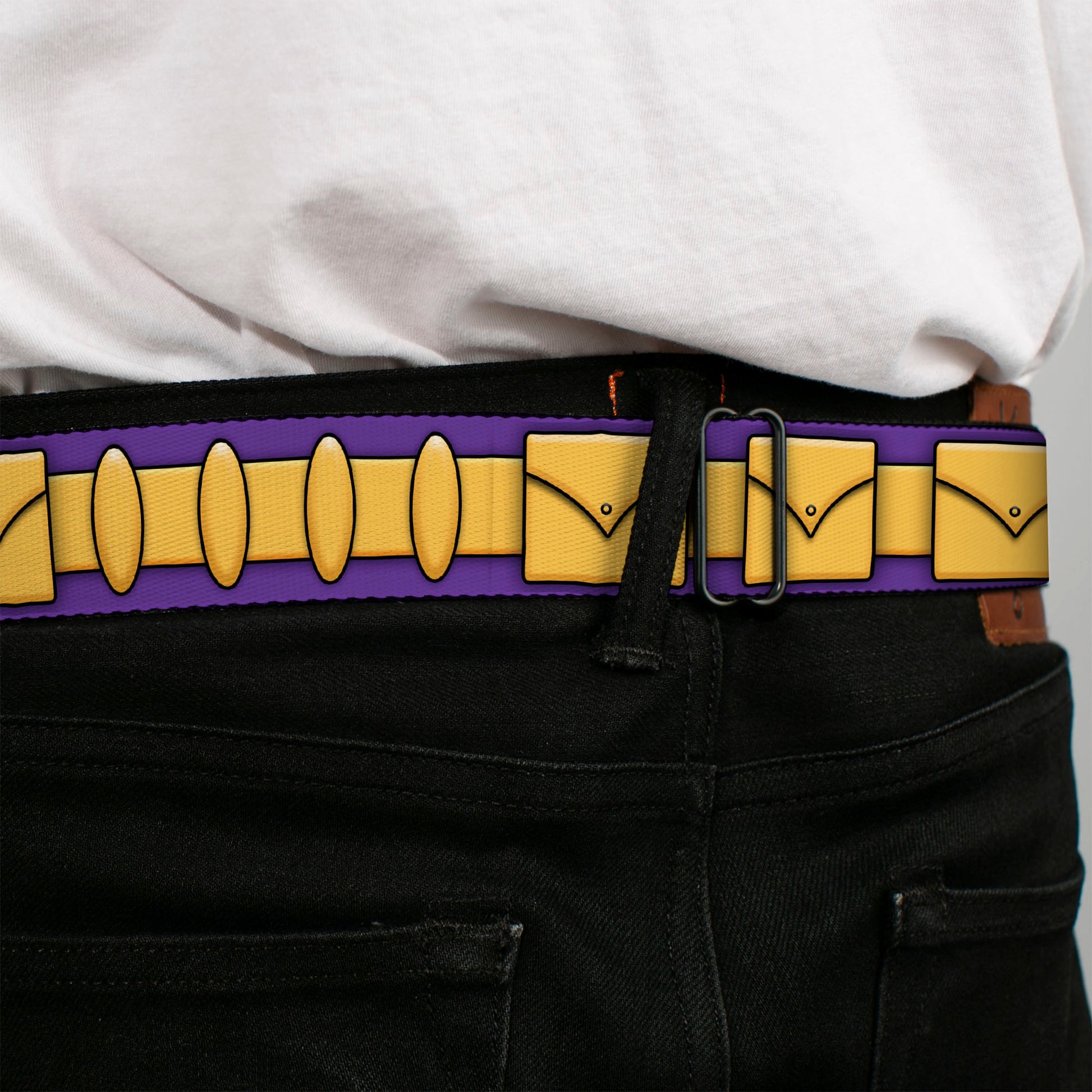 Bat Logo Full Color Purple Gold Seatbelt Belt - Batgirl Utility Belt Purple/Gold Webbing Seatbelt Belts DC Comics