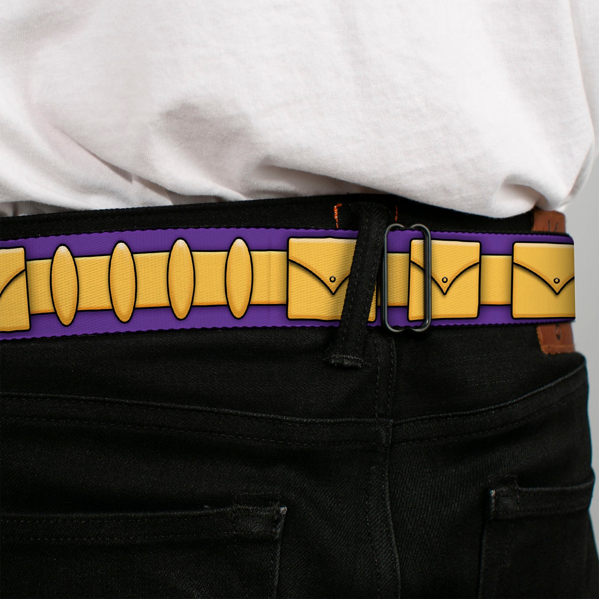 Bat Logo Full Color Purple Gold Seatbelt Belt - Batgirl Utility Belt Purple/Gold Webbing Seatbelt Belts DC Comics