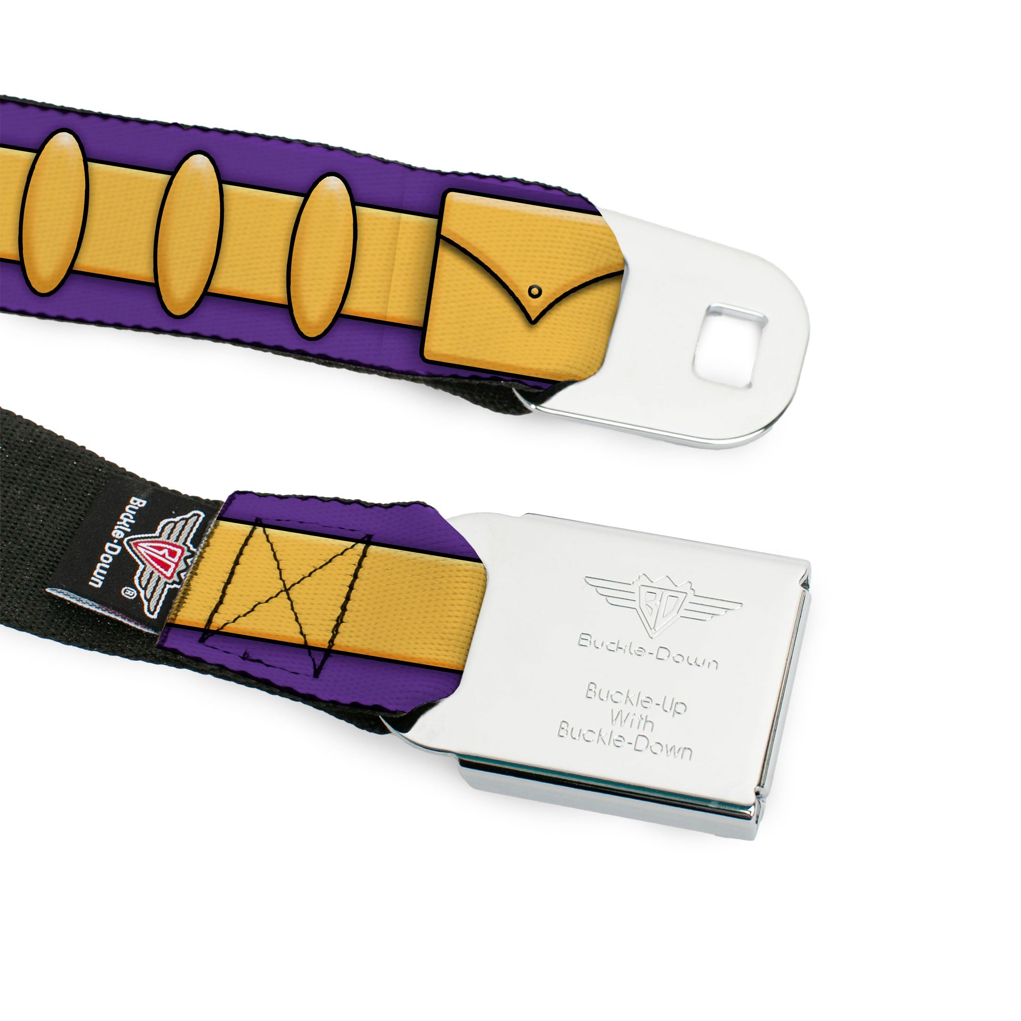 Bat Logo Full Color Purple Gold Seatbelt Belt - Batgirl Utility Belt Purple/Gold Webbing Seatbelt Belts DC Comics