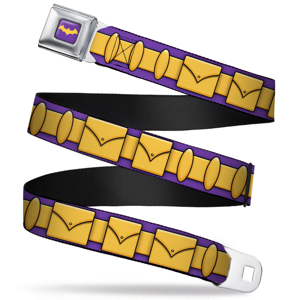 Bat Logo Full Color Purple Gold Seatbelt Belt - Batgirl Utility Belt Purple/Gold Webbing Seatbelt Belts DC Comics