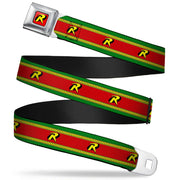 Robin "R" Logo Full Color Red Black Yellow Seatbelt Belt - Robin "R" Logo Stripe Green/Yellow/Red/Black Webbing Seatbelt Belts DC Comics