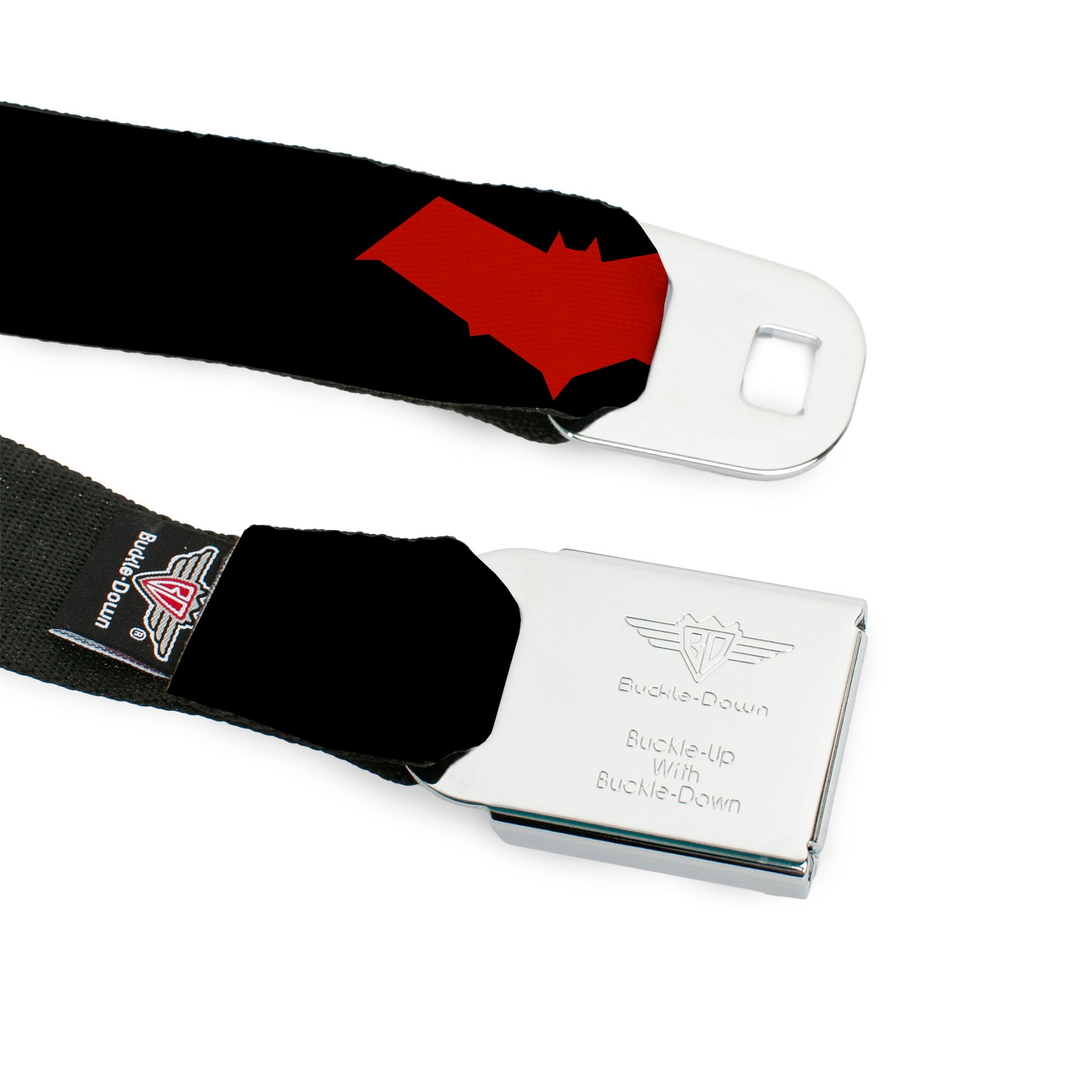Red Hood Logo Full Color Black Red Seatbelt Belt - Red Hood Logo Black/Red Webbing Seatbelt Belts DC Comics
