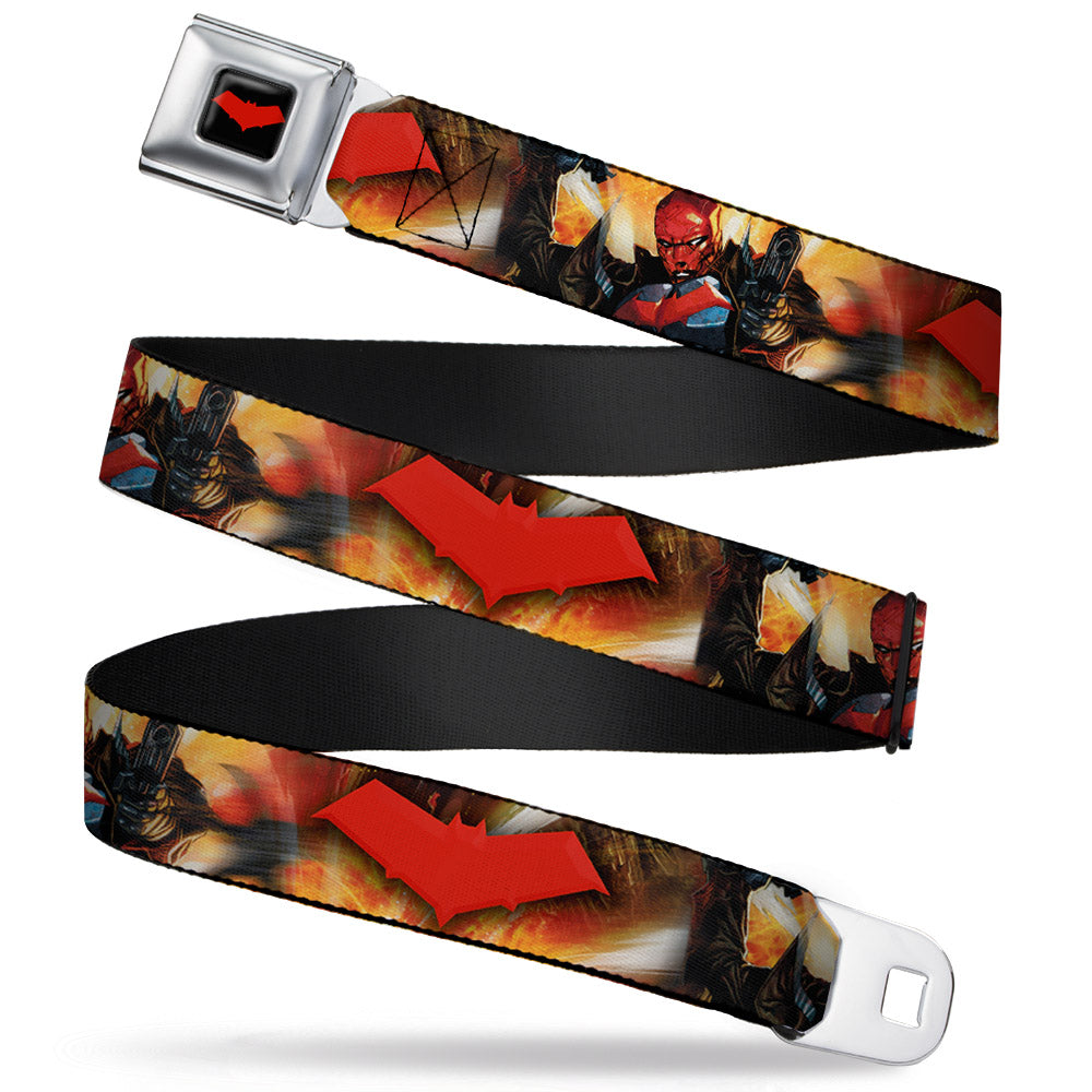 Red Hood Logo Full Color Black Red Seatbelt Belt - Red Hood and the Outlaws #29 Shooting/Explosion Cover Pose/Logo Webbing Seatbelt Belts DC Comics