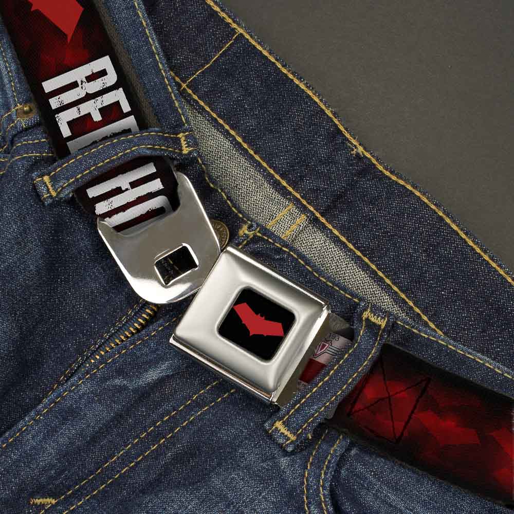 Red Hood Logo Full Color Black Red Seatbelt Belt - RED HOOD/Face/Logo Weathered Black/Reds/White Webbing Seatbelt Belts DC Comics