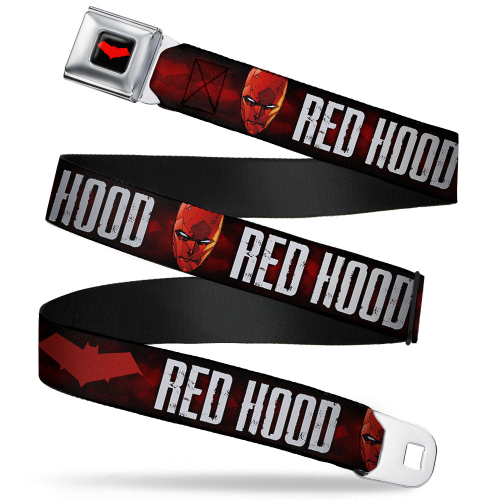 Red Hood Logo Full Color Black Red Seatbelt Belt - RED HOOD/Face/Logo Weathered Black/Reds/White Webbing Seatbelt Belts DC Comics