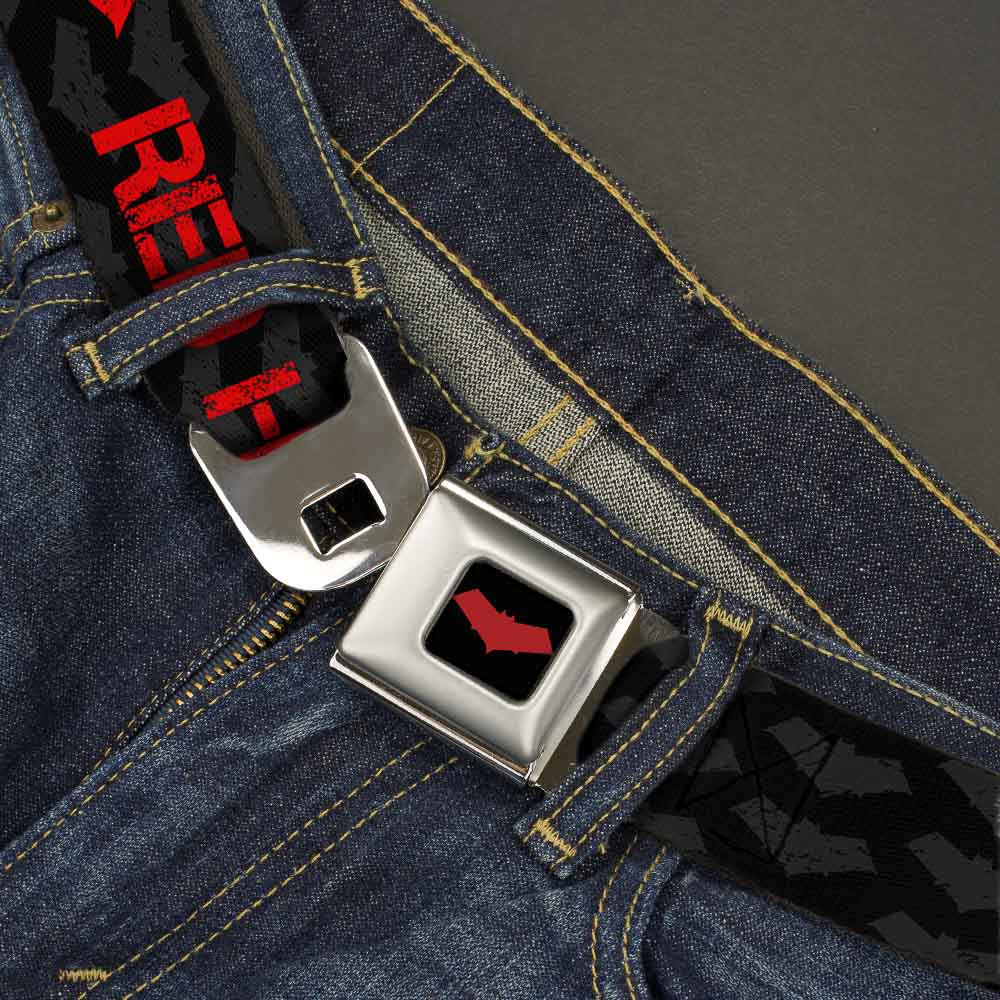 Red Hood Logo Full Color Black Red Seatbelt Belt - RED HOOD/Logo Weathered Black/Gray/Red Webbing Seatbelt Belts DC Comics