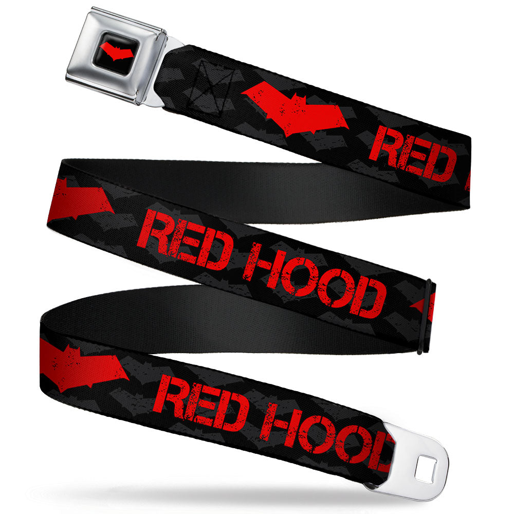 Red Hood Logo Full Color Black Red Seatbelt Belt - RED HOOD/Logo Weathered Black/Gray/Red Webbing Seatbelt Belts DC Comics