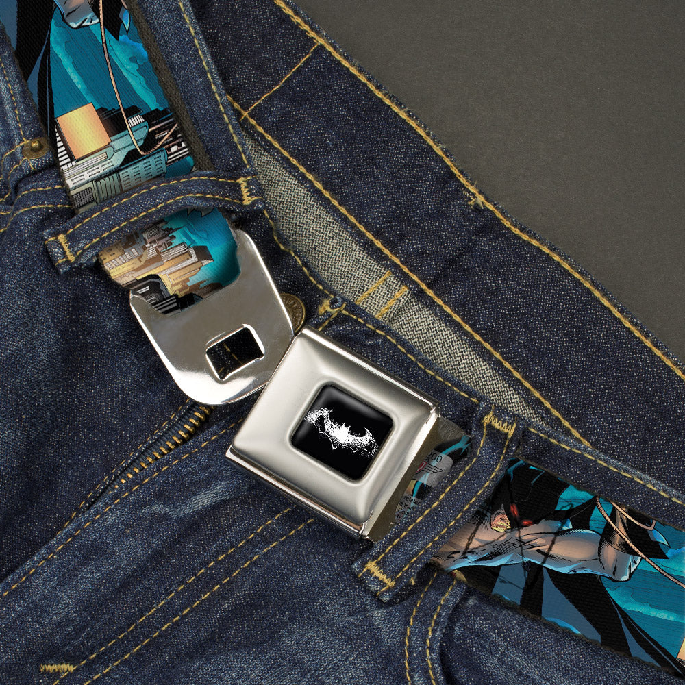 Mini Stacked Bats Dots Batman Logo Full Color Black White Gray Seatbelt Belt - Flashpoint Batman Action Pose/Cityscape Webbing Seatbelt Belts DC Comics