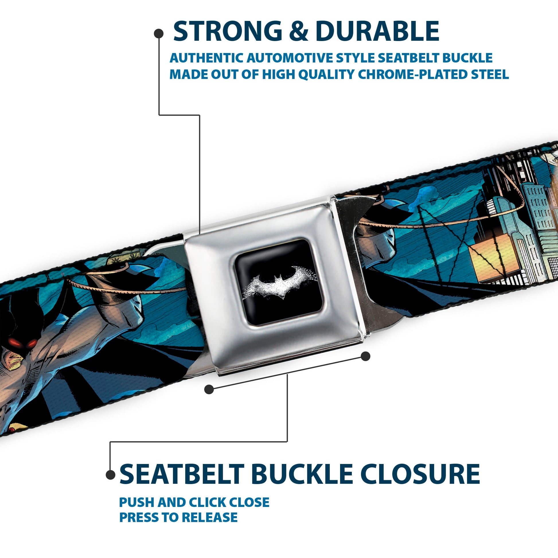Mini Stacked Bats Dots Batman Logo Full Color Black White Gray Seatbelt Belt - Flashpoint Batman Action Pose/Cityscape Webbing Seatbelt Belts DC Comics