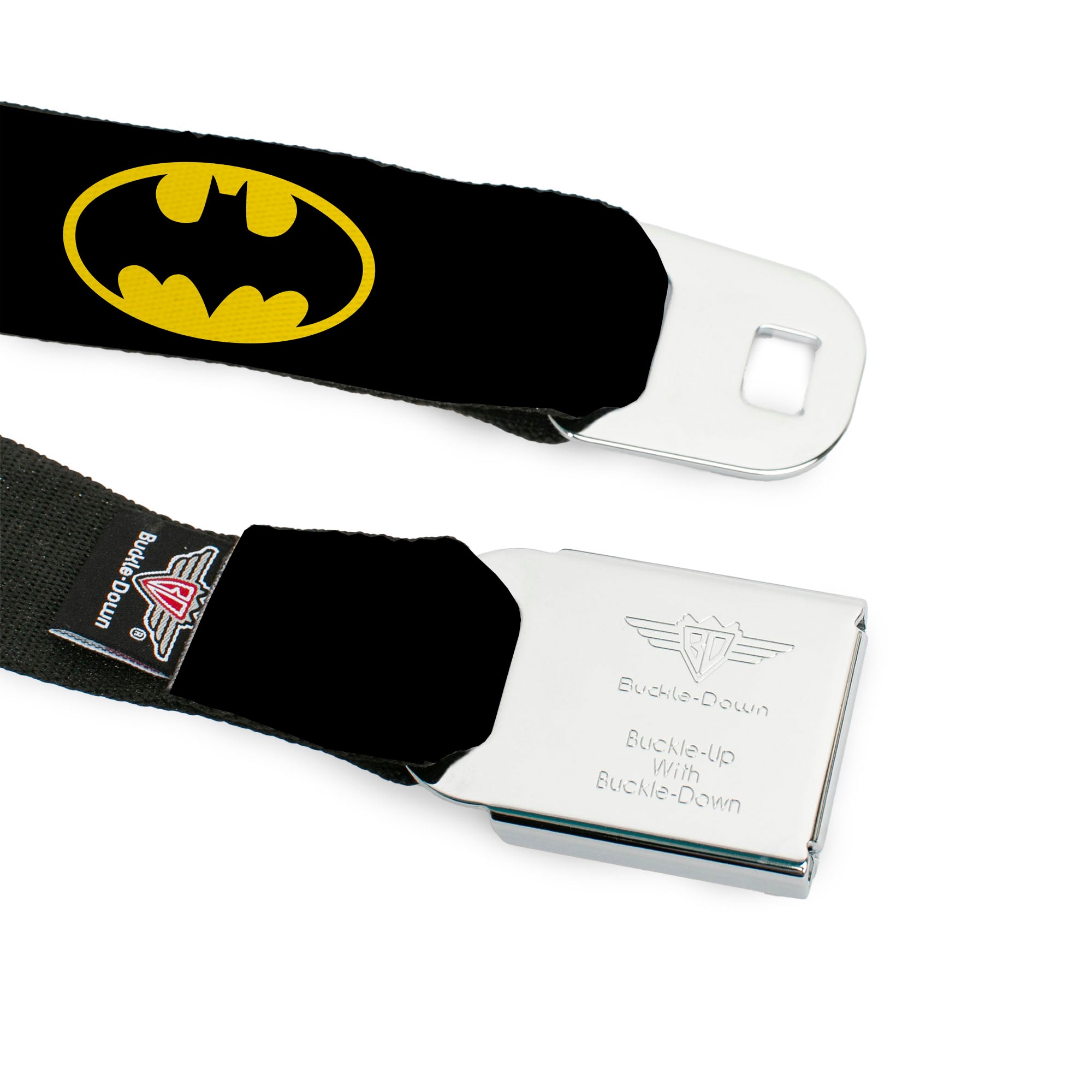 Batman Full Color Black/Yellow Seatbelt Belt - Batman Shield Black/Yellow Webbing Seatbelt Belts DC Comics