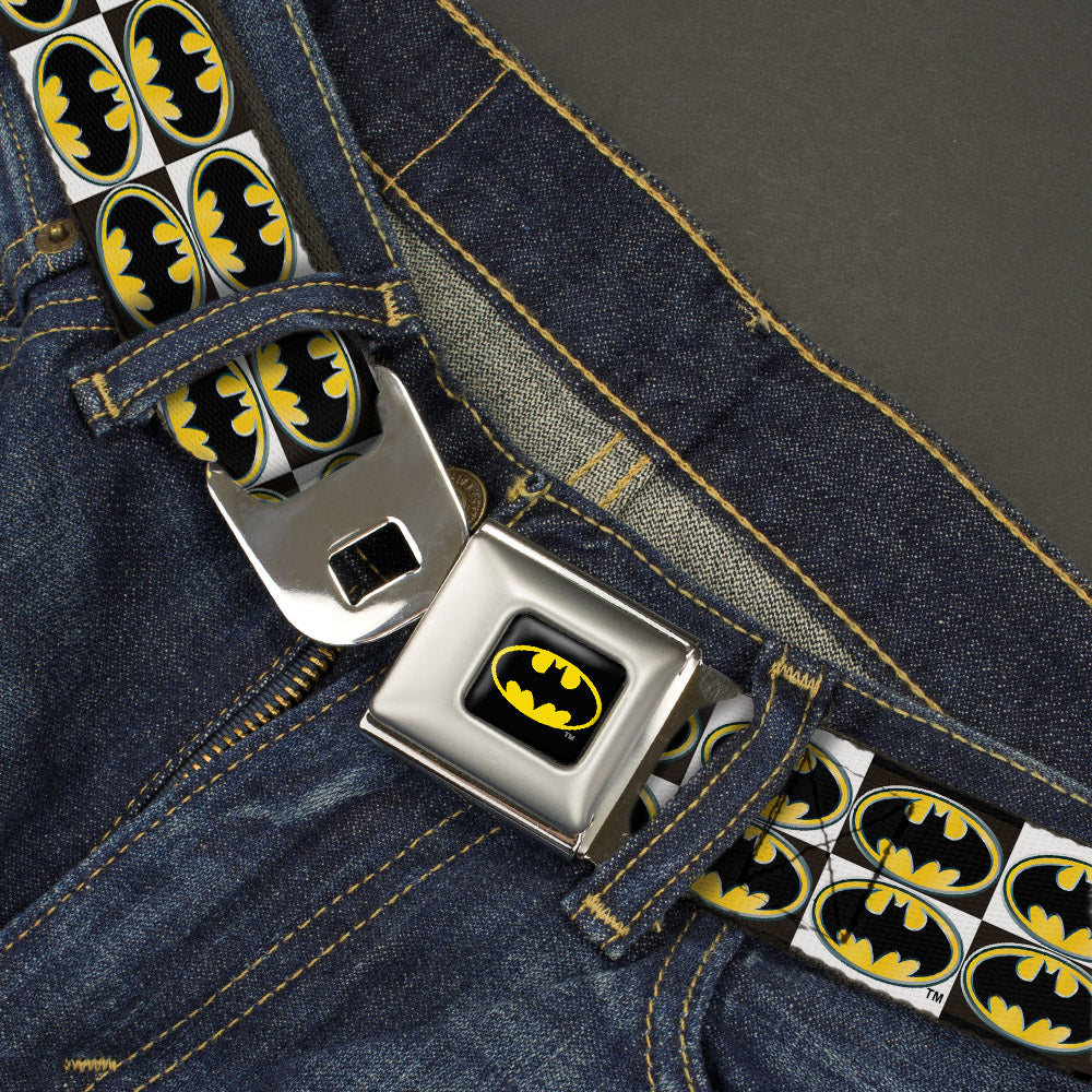 Batman Full Color Black Yellow Seatbelt Belt - Batman Shield Checkers Webbing Seatbelt Belts DC Comics