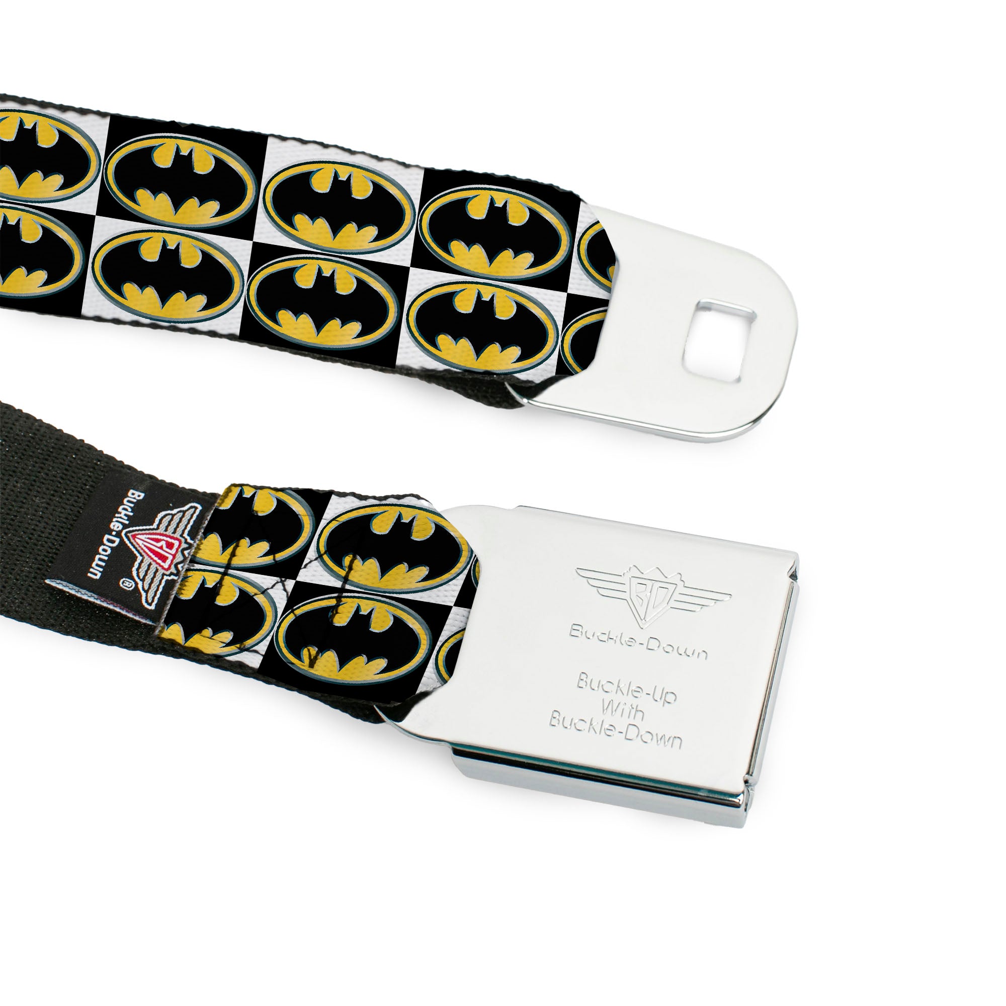 Batman Full Color Black Yellow Seatbelt Belt - Batman Shield Checkers Webbing Seatbelt Belts DC Comics