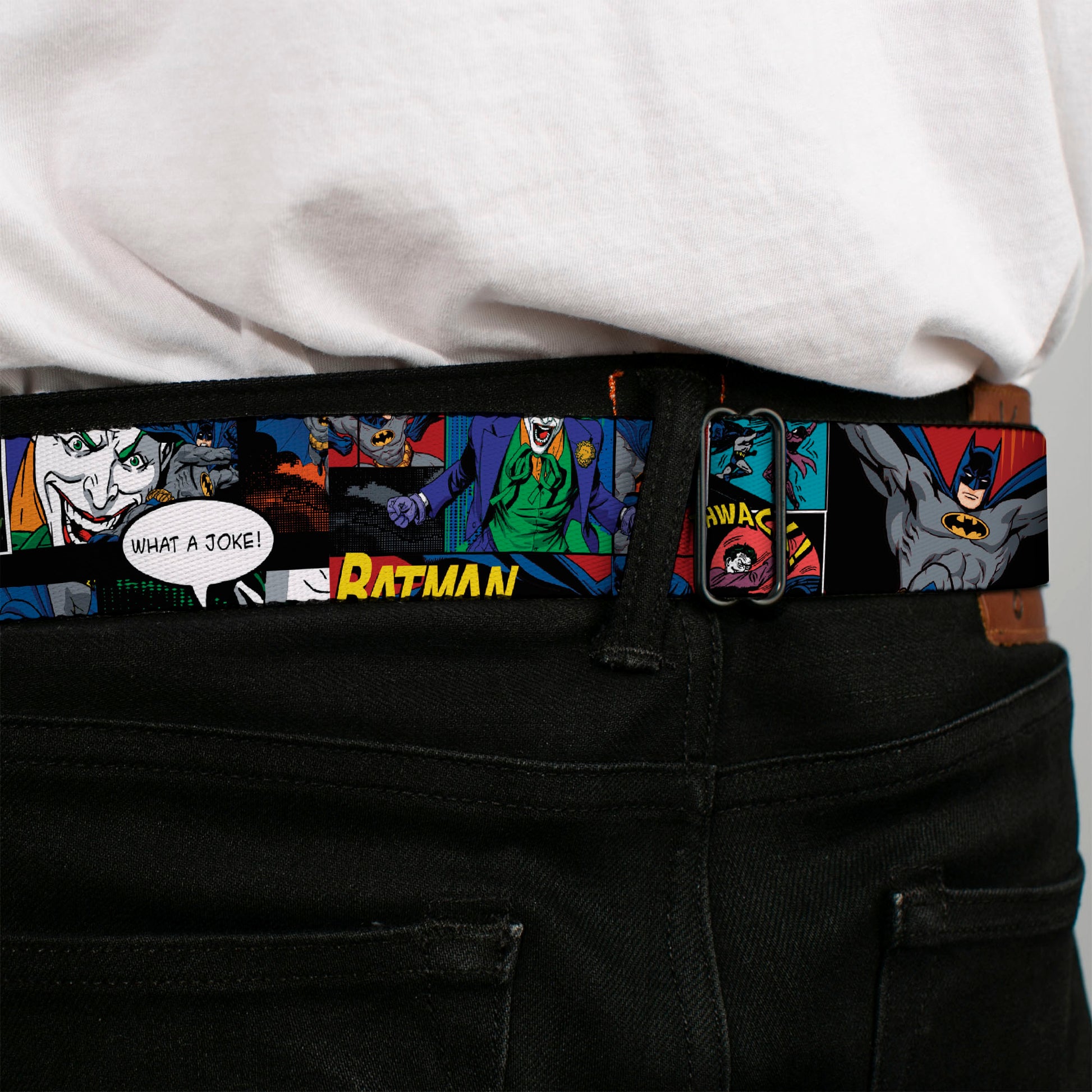 Batman Full Color Black Yellow Seatbelt Belt - Batman & Joker Comic Strip Webbing Seatbelt Belts DC Comics