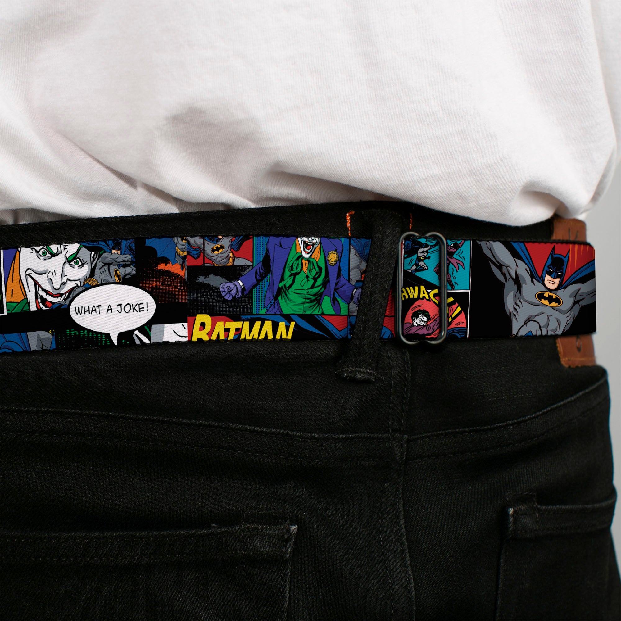 Batman Full Color Black Yellow Seatbelt Belt - Batman & Joker Comic Strip Webbing Seatbelt Belts DC Comics
